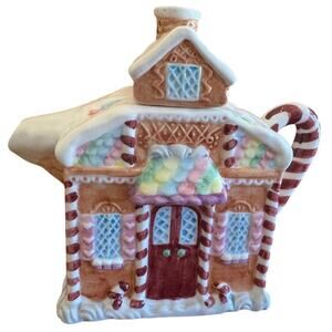 Vintage CAFFCO 1995 Gingerbread House Teapot w/ Candy Cane Handle